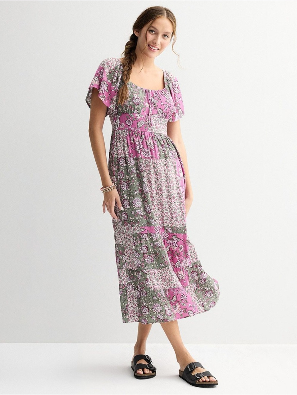 Rewind Pink and Sage Floral Summer Dress
